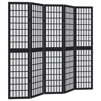 Elegant Black Solid Wood Room Divider - 5 Panels Paulownia