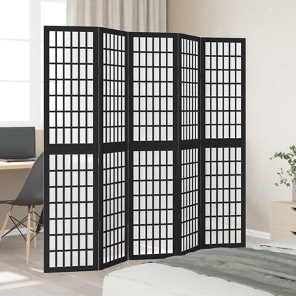 Elegant Black Solid Wood Room Divider - 5 Panels Paulownia
