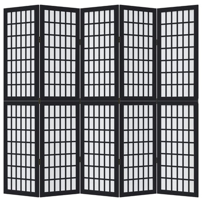 Elegant Black Solid Wood Room Divider - 5 Panels Paulownia