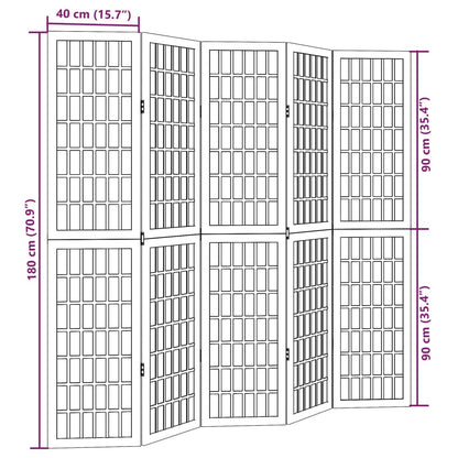 Elegant Black Solid Wood Room Divider - 5 Panels Paulownia