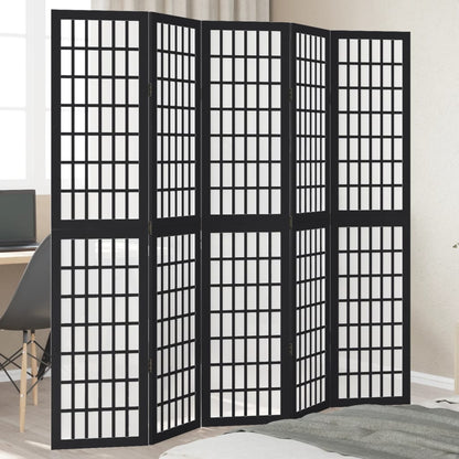 Elegant Black Solid Wood Room Divider - 5 Panels Paulownia