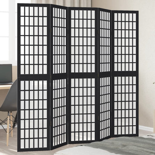 Elegant Black Solid Wood Room Divider - 5 Panels Paulownia