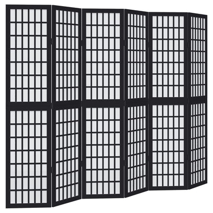 Black Solid Wood 6-Panel Room Divider - Paulownia Elegance