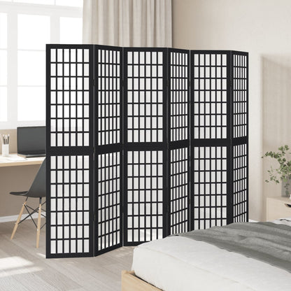 Black Solid Wood 6-Panel Room Divider - Paulownia Elegance