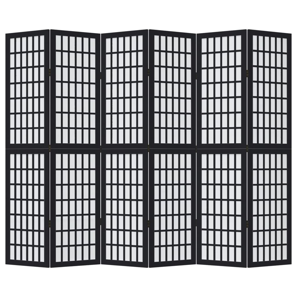 Black Solid Wood 6-Panel Room Divider - Paulownia Elegance
