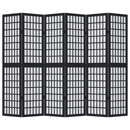 Black Solid Wood 6-Panel Room Divider - Paulownia Elegance