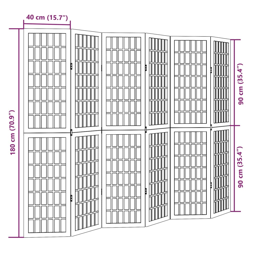 Black Solid Wood 6-Panel Room Divider - Paulownia Elegance