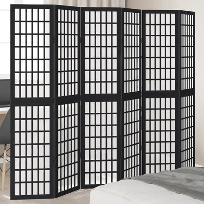 Black Solid Wood 6-Panel Room Divider - Paulownia Elegance