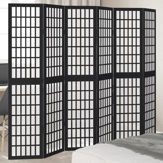 Black Solid Wood 6-Panel Room Divider - Paulownia Elegance