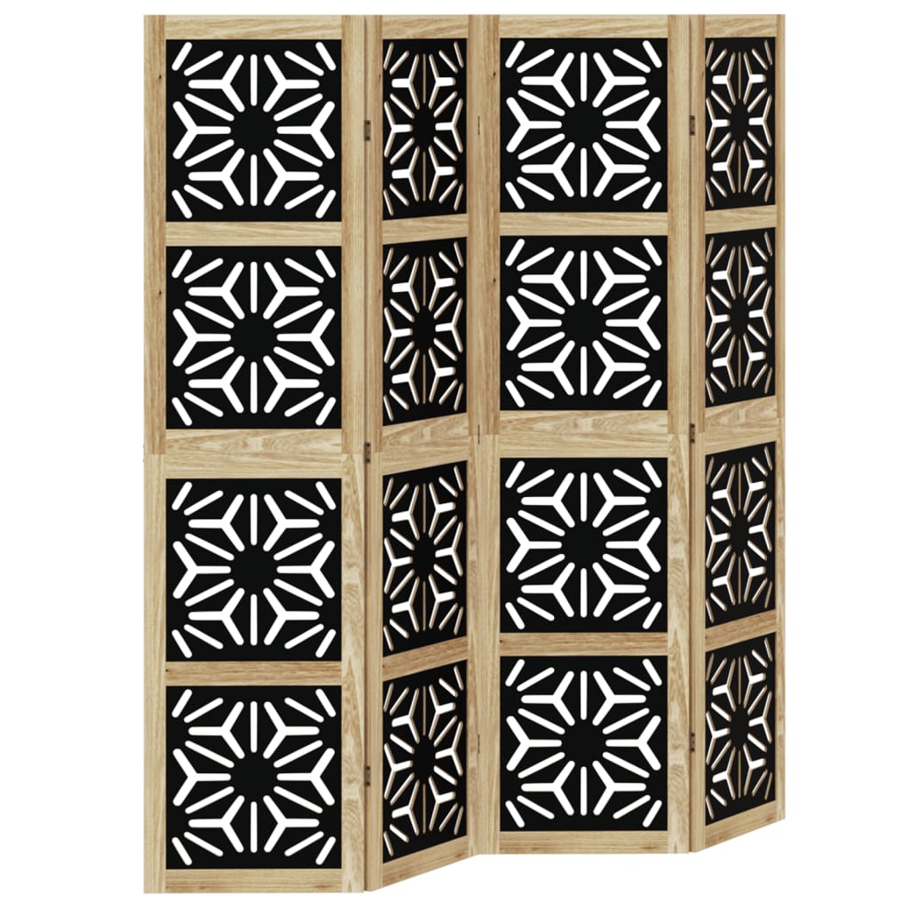 4-Panel Solid Wood Room Divider, Brown & Black Paulownia