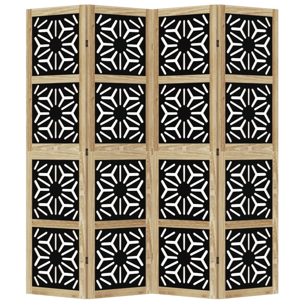 4-Panel Solid Wood Room Divider, Brown & Black Paulownia