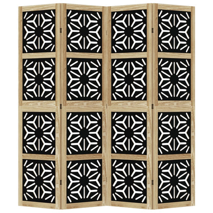 4-Panel Solid Wood Room Divider, Brown & Black Paulownia