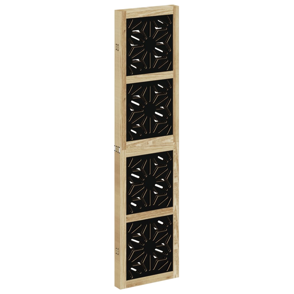 4-Panel Solid Wood Room Divider, Brown & Black Paulownia