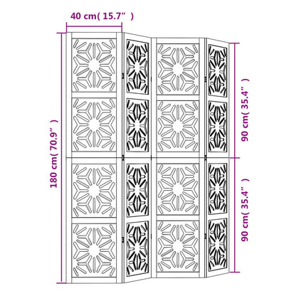 4-Panel Room Divider, Brown & Black Solid Wood Paulownia