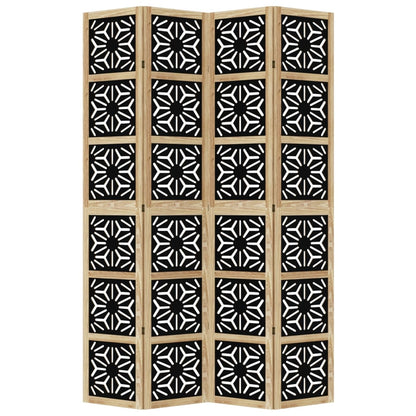 Room Divider 4 Panels Brown and Black Solid Wood Paulownia