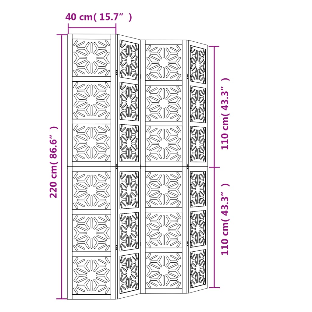 Room Divider 4 Panels Brown and Black Solid Wood Paulownia