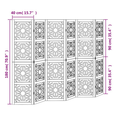 5-Panel Room Divider in Brown & Black Solid Paulownia Wood