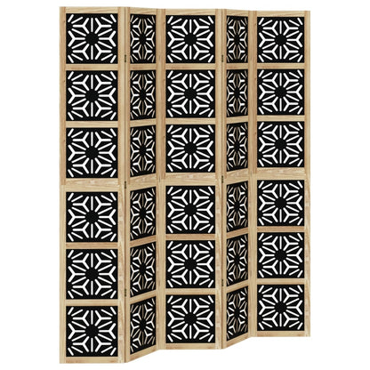 5-Panel Brown & Black Solid Wood Paulownia Room Divider