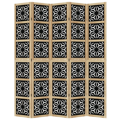 5-Panel Brown & Black Solid Wood Paulownia Room Divider