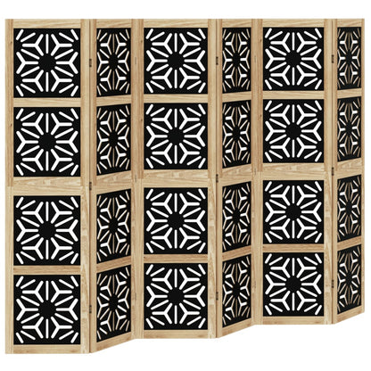 6-Panel Room Divider, Solid Paulownia Wood, Brown & Black