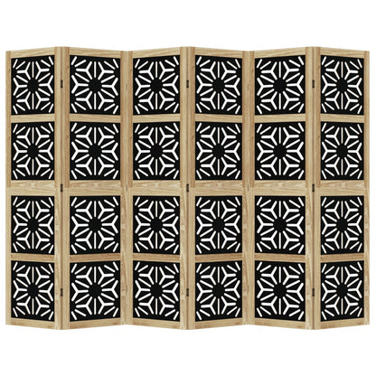 6-Panel Room Divider, Solid Paulownia Wood, Brown & Black