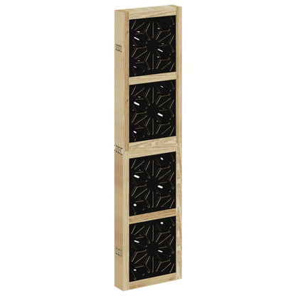 6-Panel Room Divider, Solid Paulownia Wood, Brown & Black