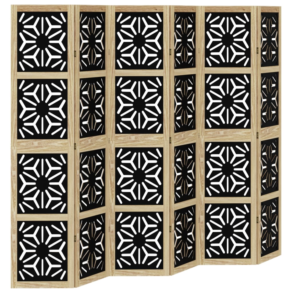 Elegant 6-Panel Room Divider in Brown & Black Solid Paulownia Wood
