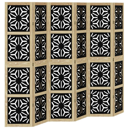 Elegant 6-Panel Room Divider in Brown & Black Solid Paulownia Wood