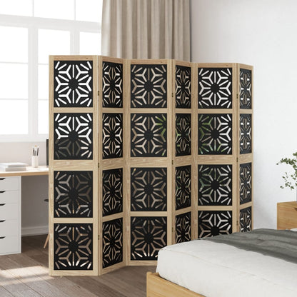 Elegant 6-Panel Room Divider in Brown & Black Solid Paulownia Wood