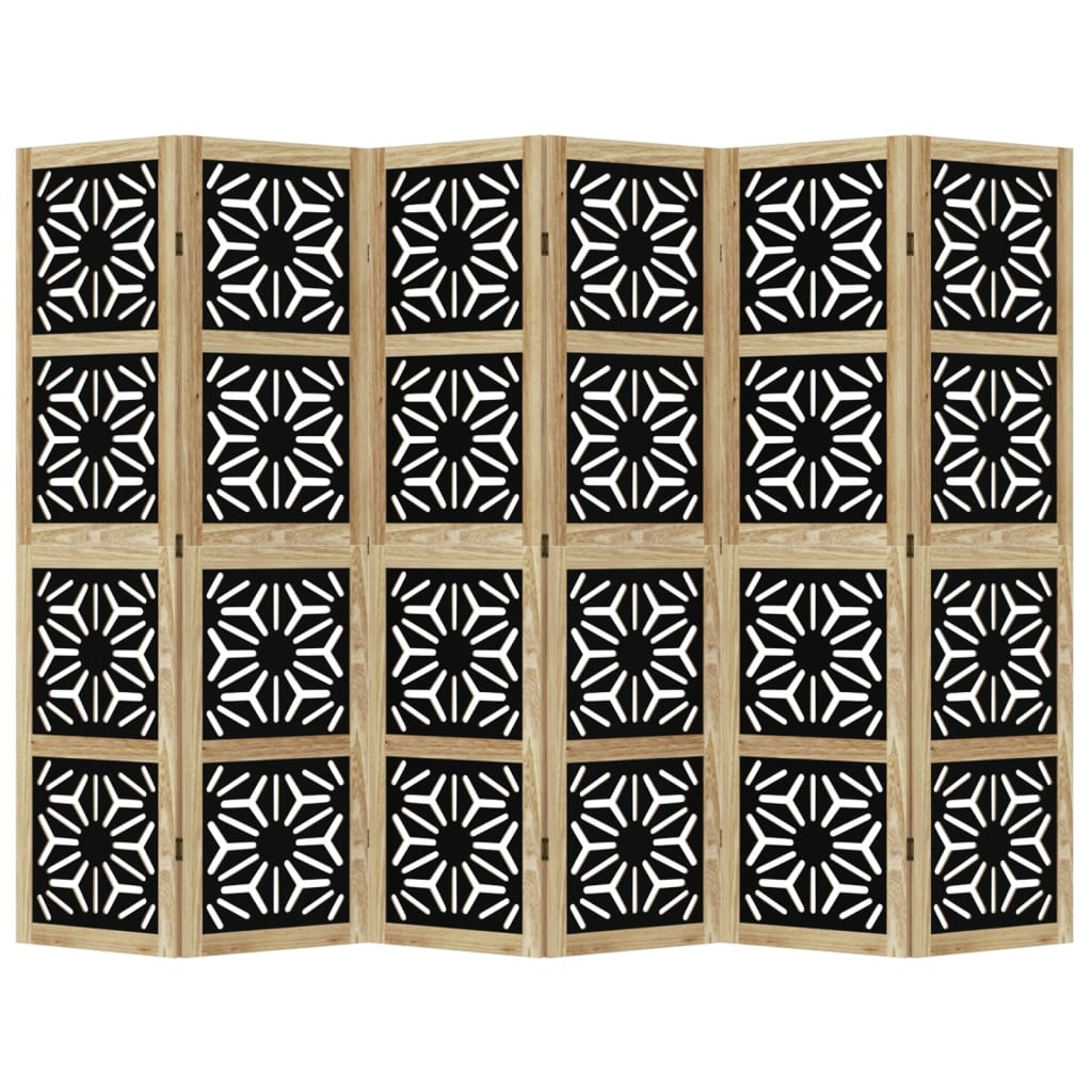 Elegant 6-Panel Room Divider in Brown & Black Solid Paulownia Wood