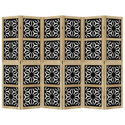 Elegant 6-Panel Room Divider in Brown & Black Solid Paulownia Wood
