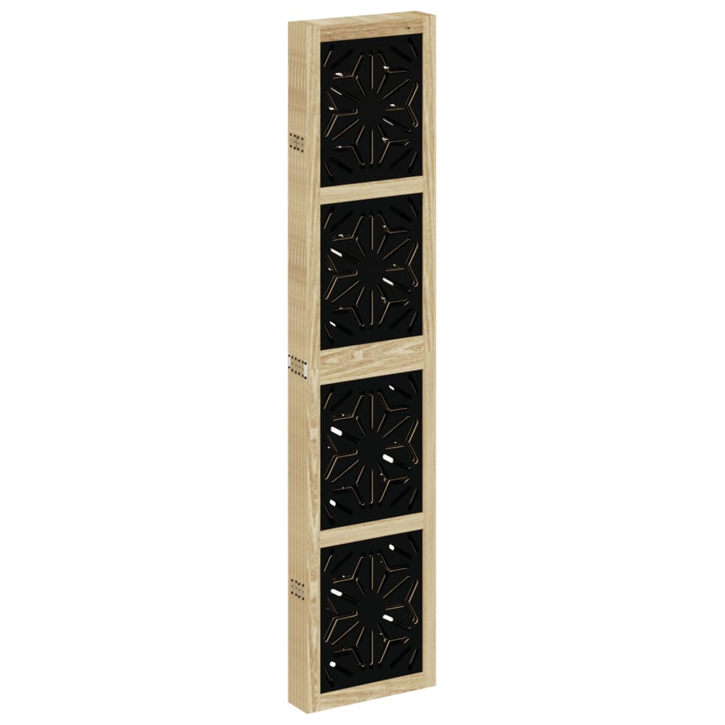 Elegant 6-Panel Room Divider in Brown & Black Solid Paulownia Wood