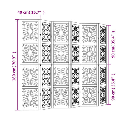 Elegant 6-Panel Room Divider in Brown & Black Solid Paulownia Wood