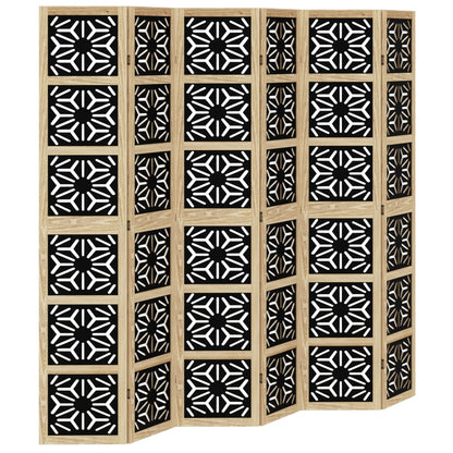 6-Panel Brown & Black Solid Wood Room Divider | Paulownia