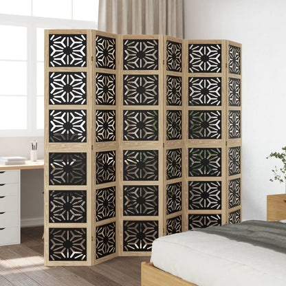6-Panel Brown & Black Solid Wood Room Divider | Paulownia