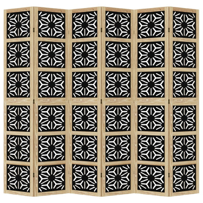 6-Panel Brown & Black Solid Wood Room Divider | Paulownia