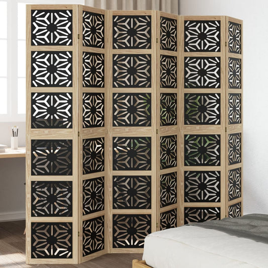 6-Panel Brown & Black Solid Wood Room Divider | Paulownia