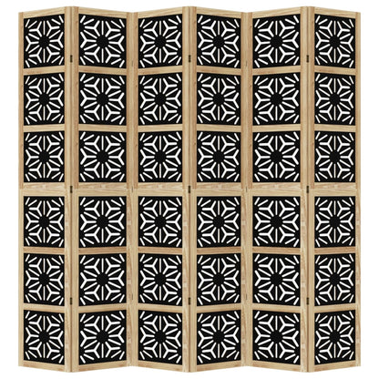 6-Panel Brown & Black Solid Wood Room Divider - Paulownia