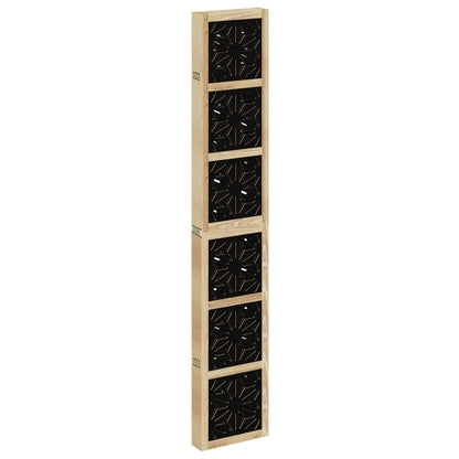 6-Panel Brown & Black Solid Wood Room Divider - Paulownia