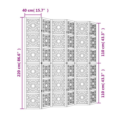 6-Panel Brown & Black Solid Wood Room Divider - Paulownia