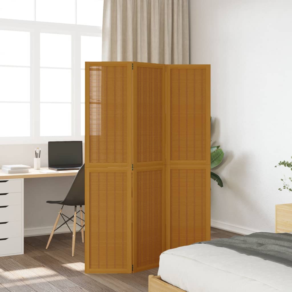 Brown Solid Wood 3-Panel Room Divider - Paulownia Elegance