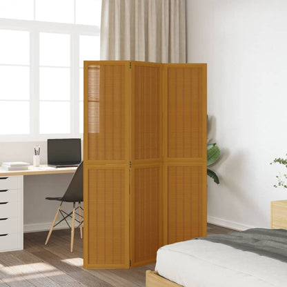 Brown Solid Wood 3-Panel Room Divider - Paulownia Elegance