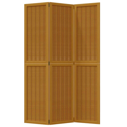 Brown Solid Wood 3-Panel Room Divider - Paulownia Elegance