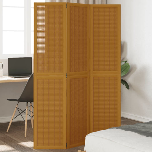 Brown Solid Wood 3-Panel Room Divider - Paulownia Elegance