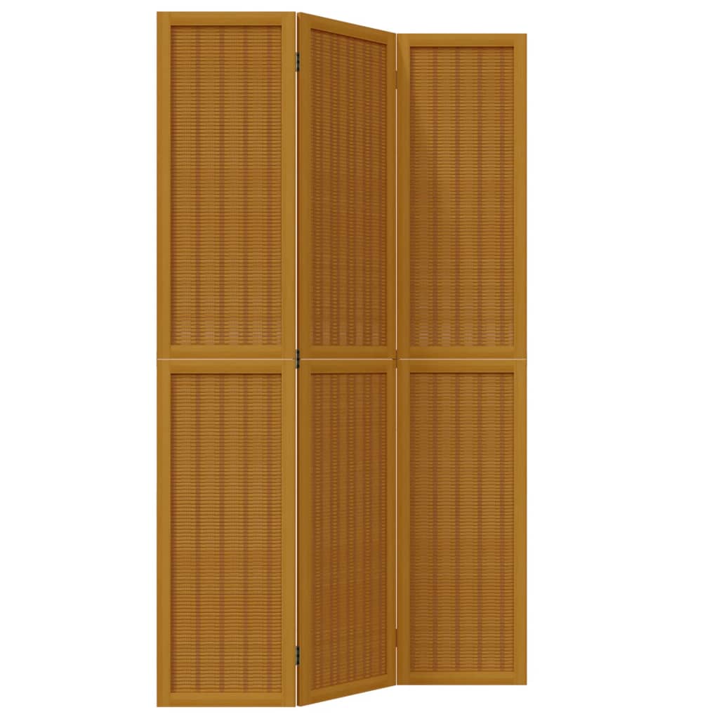 Brown Solid Wood 3-Panel Room Divider - Paulownia Elegance