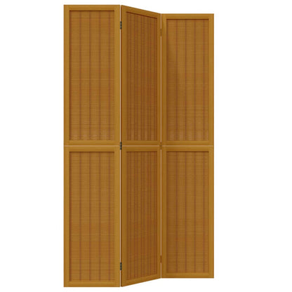 Brown Solid Wood 3-Panel Room Divider - Paulownia Elegance