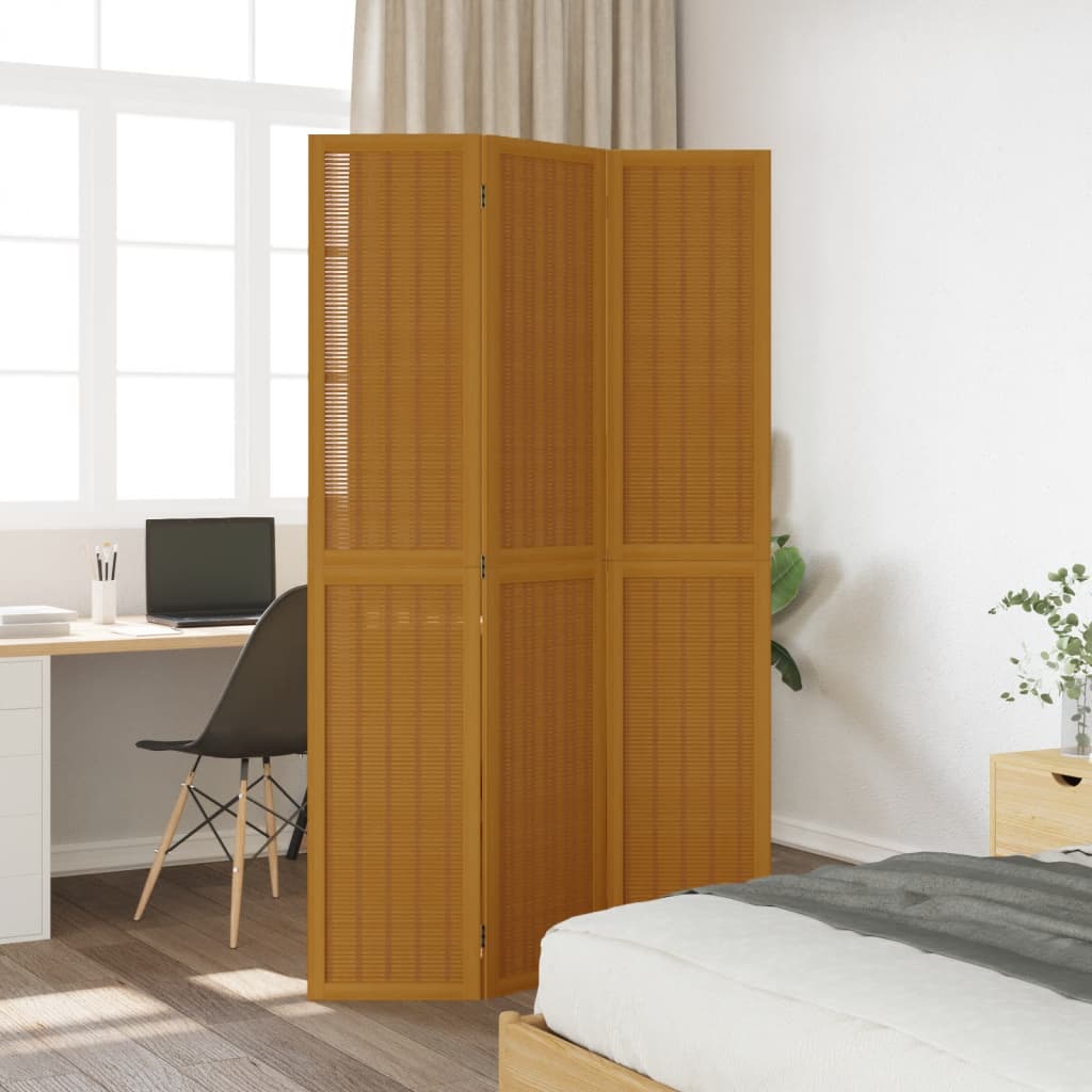 Brown Solid Wood 3-Panel Room Divider - Paulownia Elegance