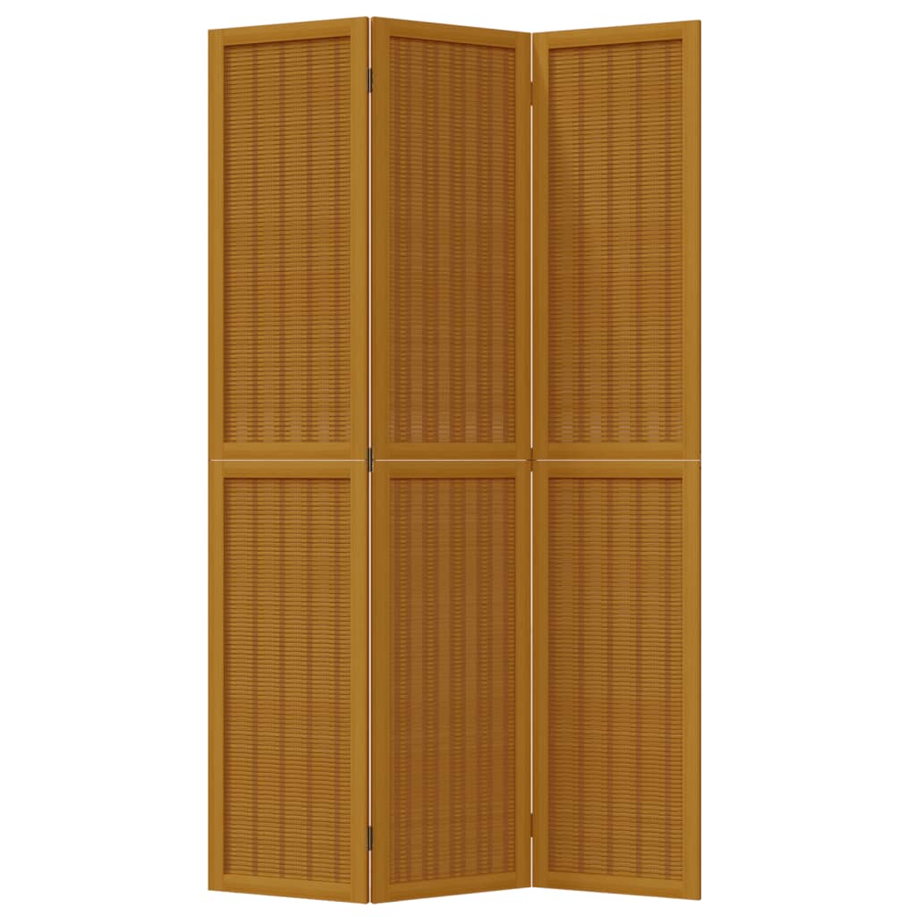 Brown Solid Wood 3-Panel Room Divider - Paulownia Elegance