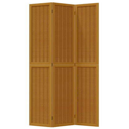 Brown Solid Wood 3-Panel Room Divider - Paulownia Elegance