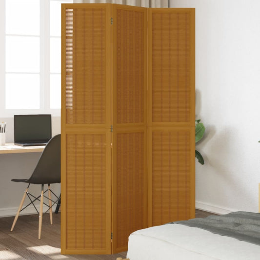 Brown Solid Wood 3-Panel Room Divider - Paulownia Elegance